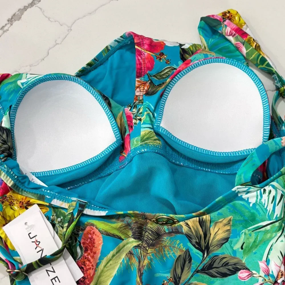 Jantzen Surplice Mio Tummy Control 1-Piece Swim Suit Swimsuit Tropical Floral 4